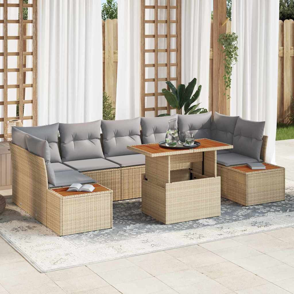 Tuin Eetset met kussen 8 pcs Beige en Grijs is nu te koop bij PeponiXL, paradijselijk wonen!