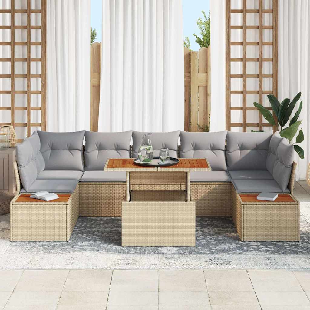 Tuin Eetset met kussen 8 pcs Beige en Grijs is nu te koop bij PeponiXL, paradijselijk wonen!