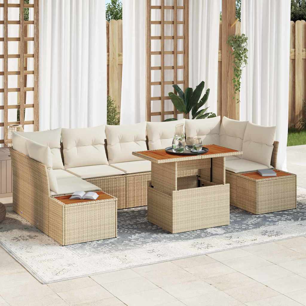 Tuin Eetset met kussen 8 pcs Beige en Crème is nu te koop bij PeponiXL, paradijselijk wonen!