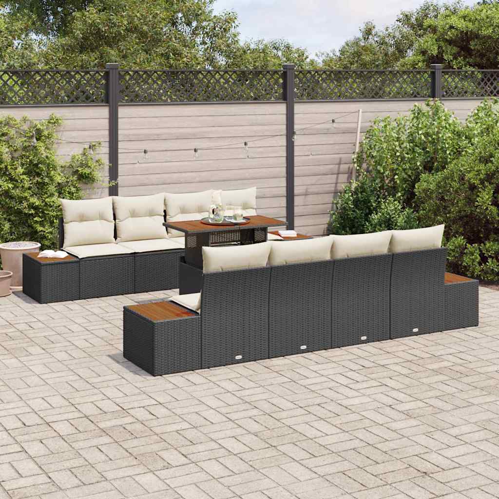Tuin Eetset met kussen 9 pcs Zwart en Beige is nu te koop bij PeponiXL, paradijselijk wonen!