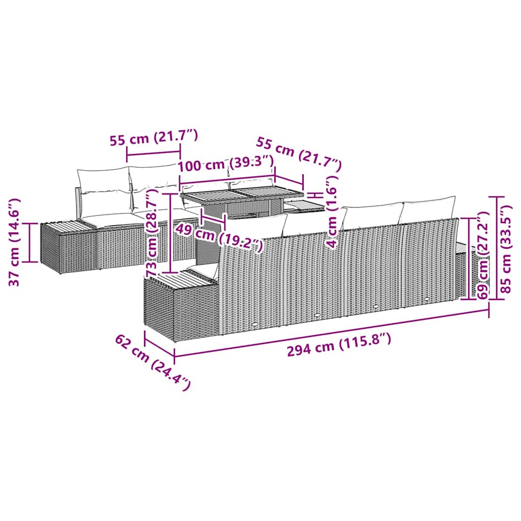 Tuin Eetset met kussen 9 pcs Beige en Grijs is nu te koop bij PeponiXL, paradijselijk wonen!