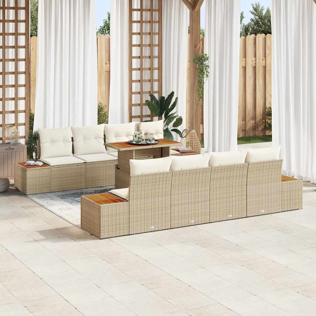 Tuin Eetset met kussen 9 pcs Beige en Crème is nu te koop bij PeponiXL, paradijselijk wonen!