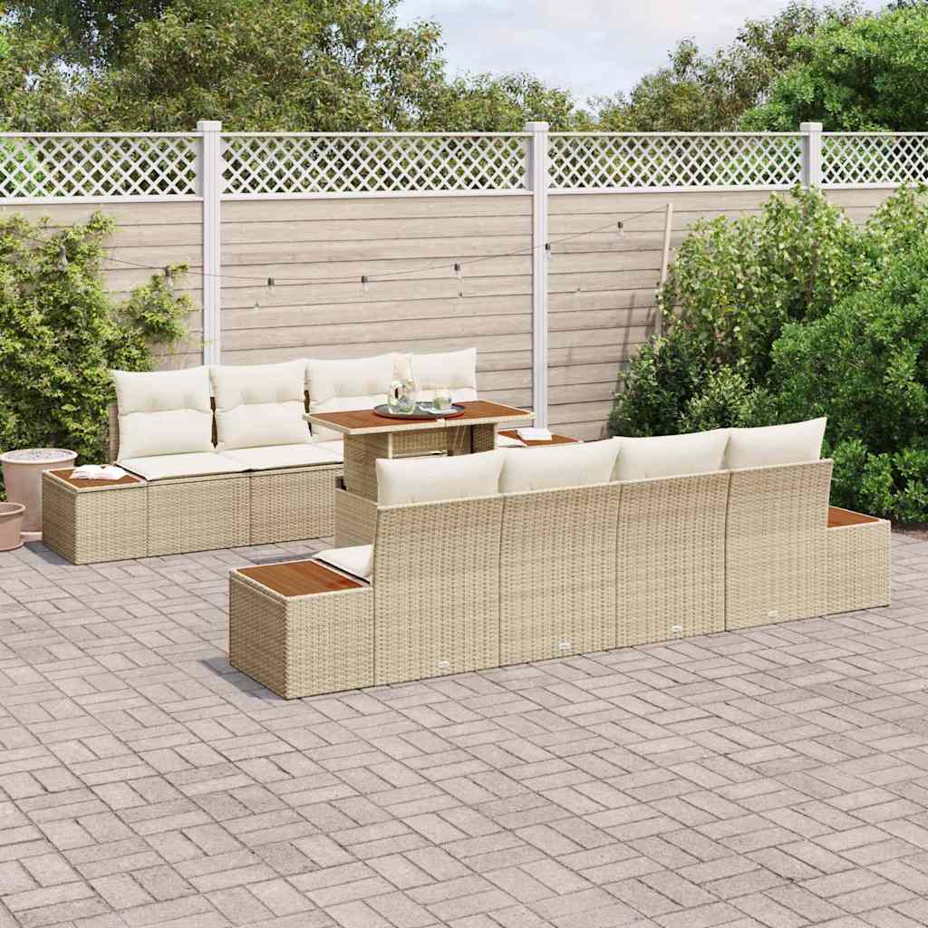 Tuin Eetset met kussen 9 pcs Beige en Crème is nu te koop bij PeponiXL, paradijselijk wonen!