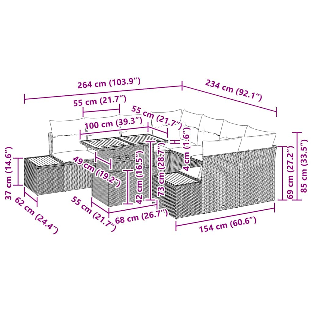 Tuin Eetset met kussen 9 pcs Zwart en Beige is nu te koop bij PeponiXL, paradijselijk wonen!