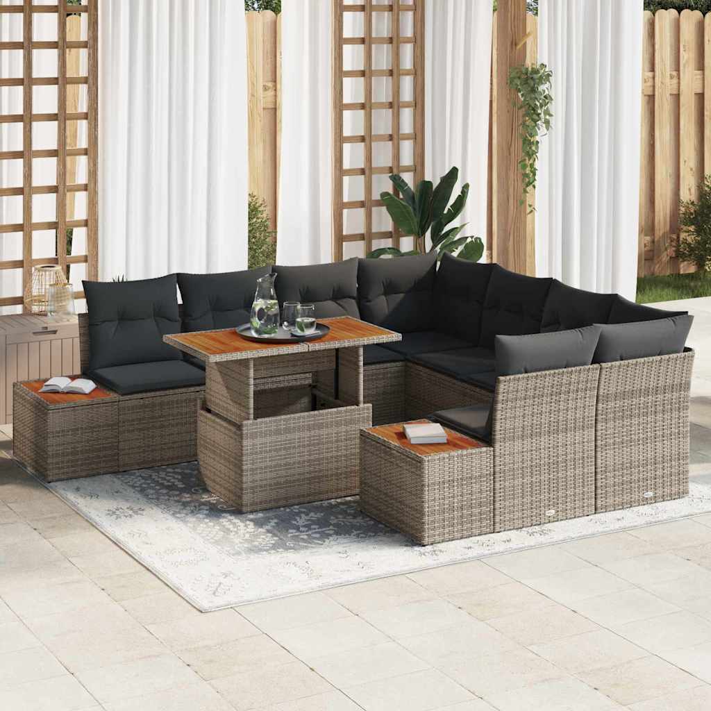 Tuin Eetset met kussen 9 pcs Grijs en Bruin is nu te koop bij PeponiXL, paradijselijk wonen!