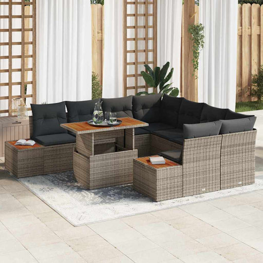 Tuin Eetset met kussen 9 pcs Grijs en Bruin is nu te koop bij PeponiXL, paradijselijk wonen!