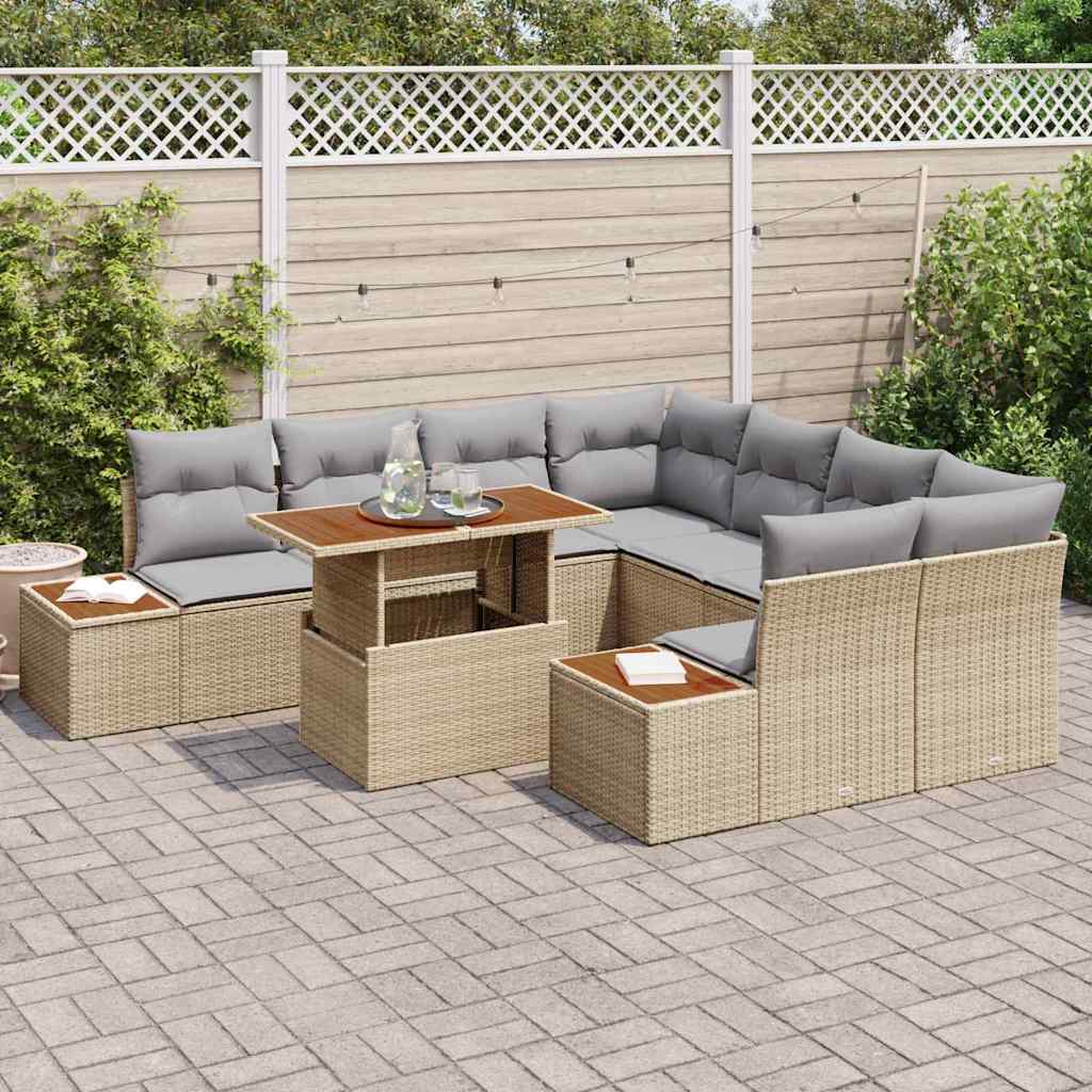 Tuin Eetset met kussen 9 pcs Beige en Grijs is nu te koop bij PeponiXL, paradijselijk wonen!