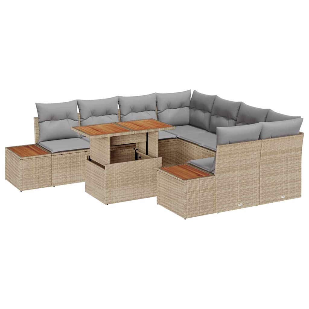 Tuin Eetset met kussen 9 pcs Beige en Grijs is nu te koop bij PeponiXL, paradijselijk wonen!