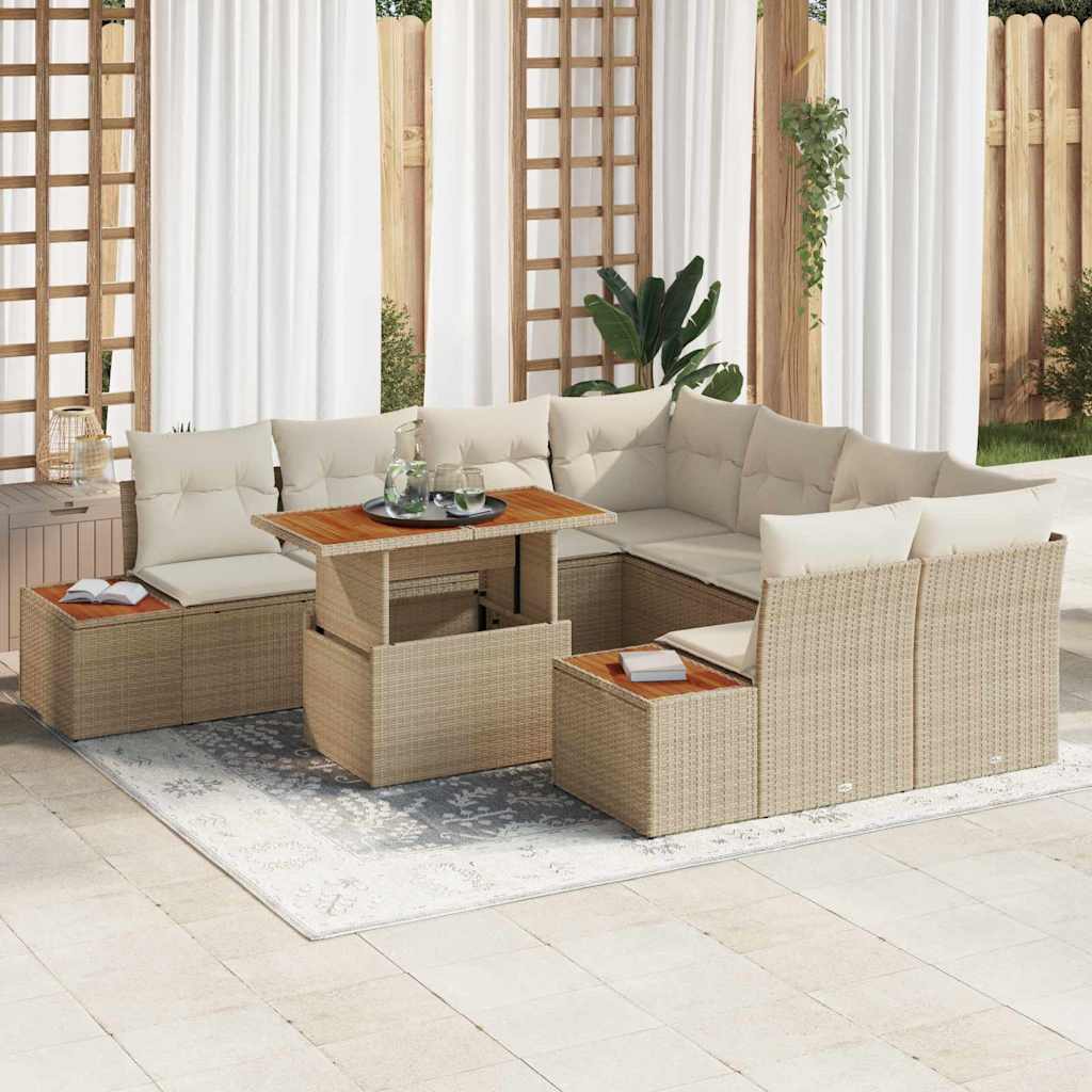 Tuin Eetset met kussen 9 pcs Beige en Crème is nu te koop bij PeponiXL, paradijselijk wonen!