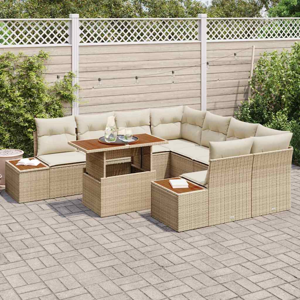 Tuin Eetset met kussen 9 pcs Beige en Crème is nu te koop bij PeponiXL, paradijselijk wonen!