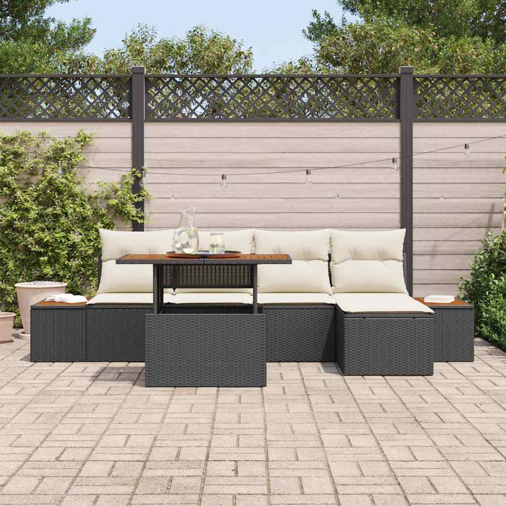 Tuin Eetset met kussen 6 pcs Zwart en Beige is nu te koop bij PeponiXL, paradijselijk wonen!