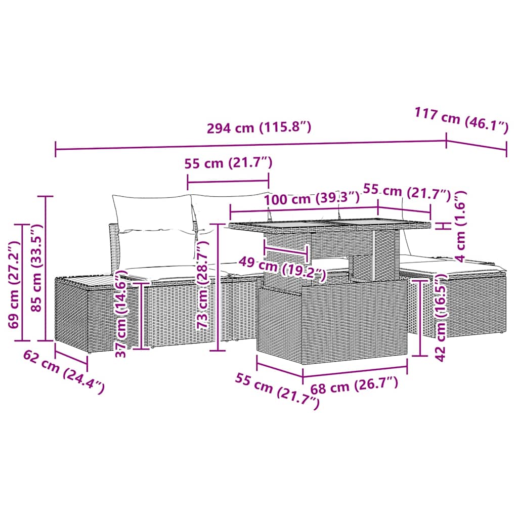 Tuin Eetset met kussen 6 pcs Zwart en Beige is nu te koop bij PeponiXL, paradijselijk wonen!