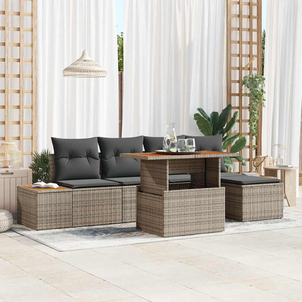 Tuin Eetset met kussen 6 pcs Grijs en Bruin is nu te koop bij PeponiXL, paradijselijk wonen!