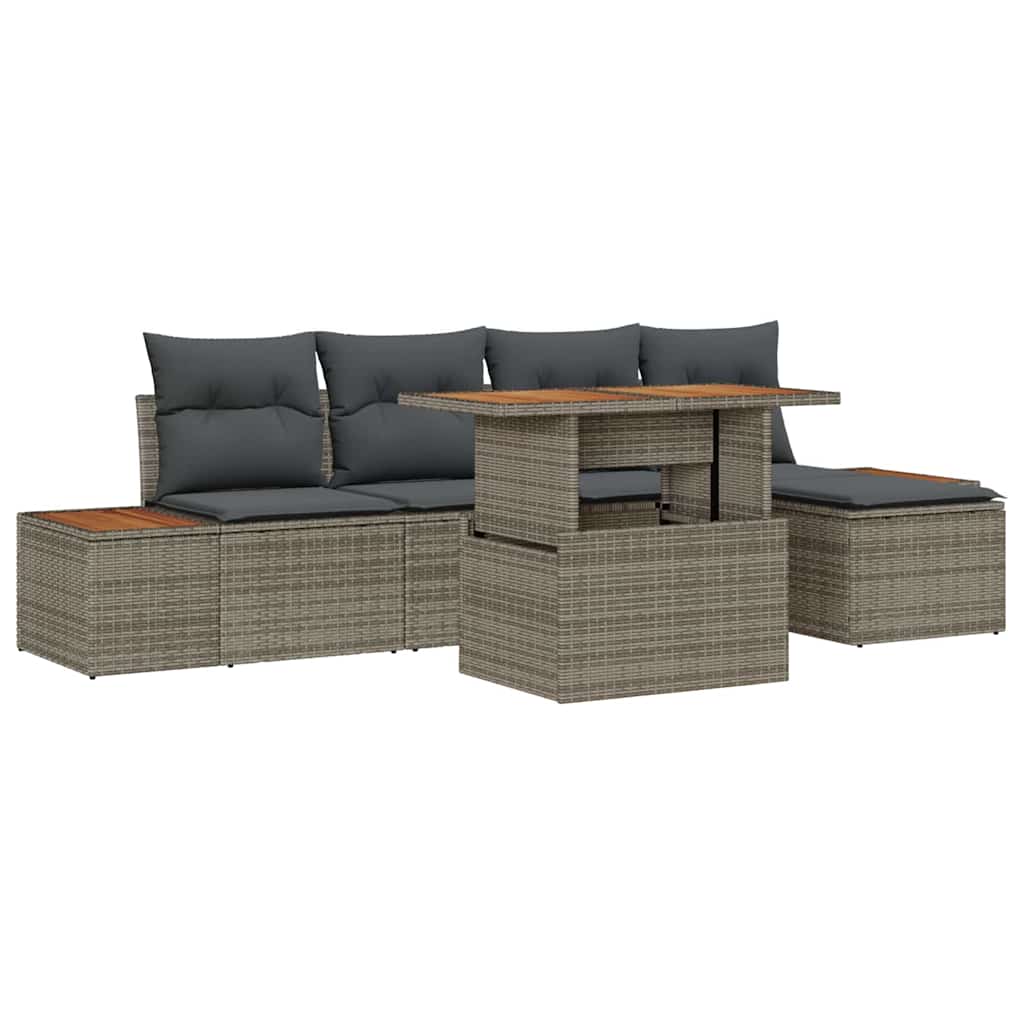 Tuin Eetset met kussen 6 pcs Grijs en Bruin is nu te koop bij PeponiXL, paradijselijk wonen!
