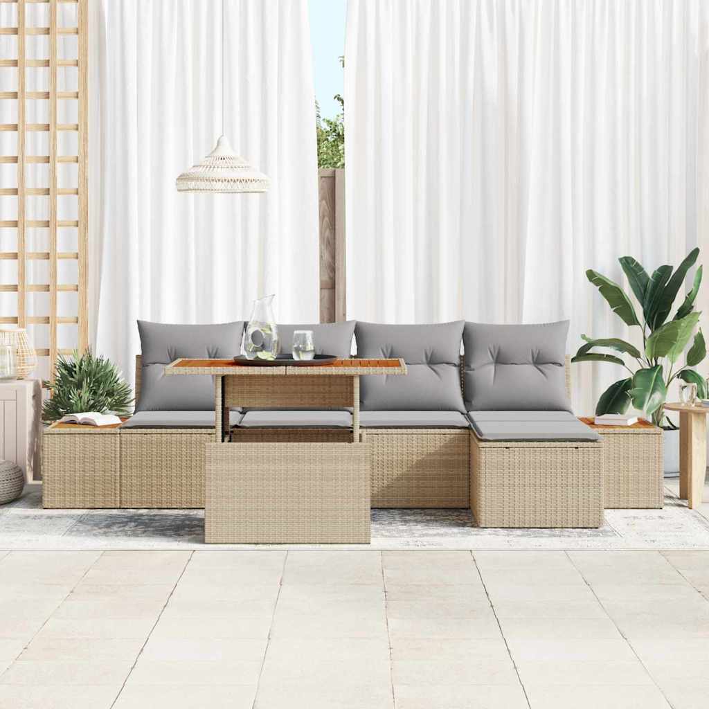 Tuin Eetset met kussen 6 pcs Beige en Grijs is nu te koop bij PeponiXL, paradijselijk wonen!
