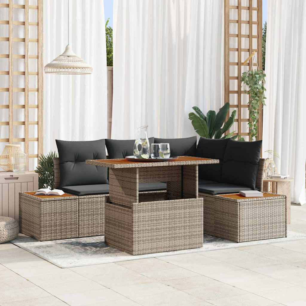 Tuin Eetset met kussen 5 pcs Grijs en Bruin is nu te koop bij PeponiXL, paradijselijk wonen!