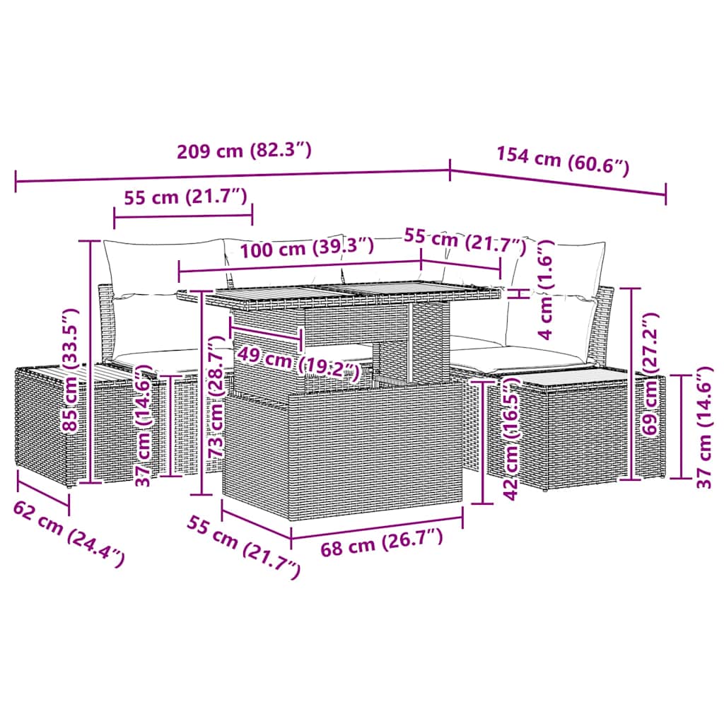 Tuin Eetset met kussen 5 pcs Grijs en Bruin is nu te koop bij PeponiXL, paradijselijk wonen!