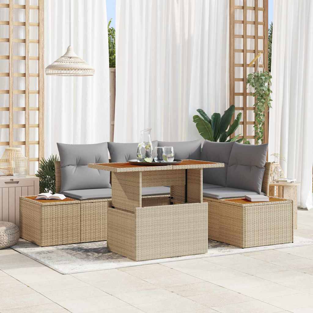 Tuin Eetset met kussen 5 pcs Beige en Grijs is nu te koop bij PeponiXL, paradijselijk wonen!