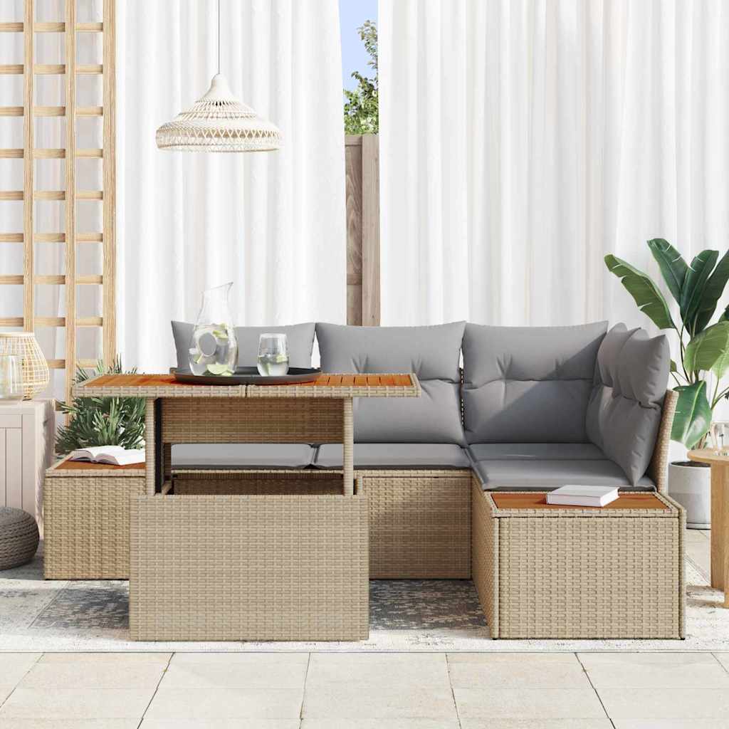 Tuin Eetset met kussen 5 pcs Beige en Grijs is nu te koop bij PeponiXL, paradijselijk wonen!