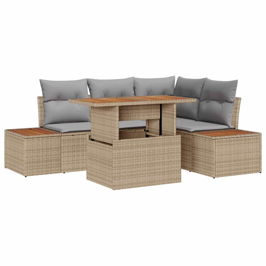 Tuin Eetset met kussen 5 pcs Beige en Grijs is nu te koop bij PeponiXL, paradijselijk wonen!