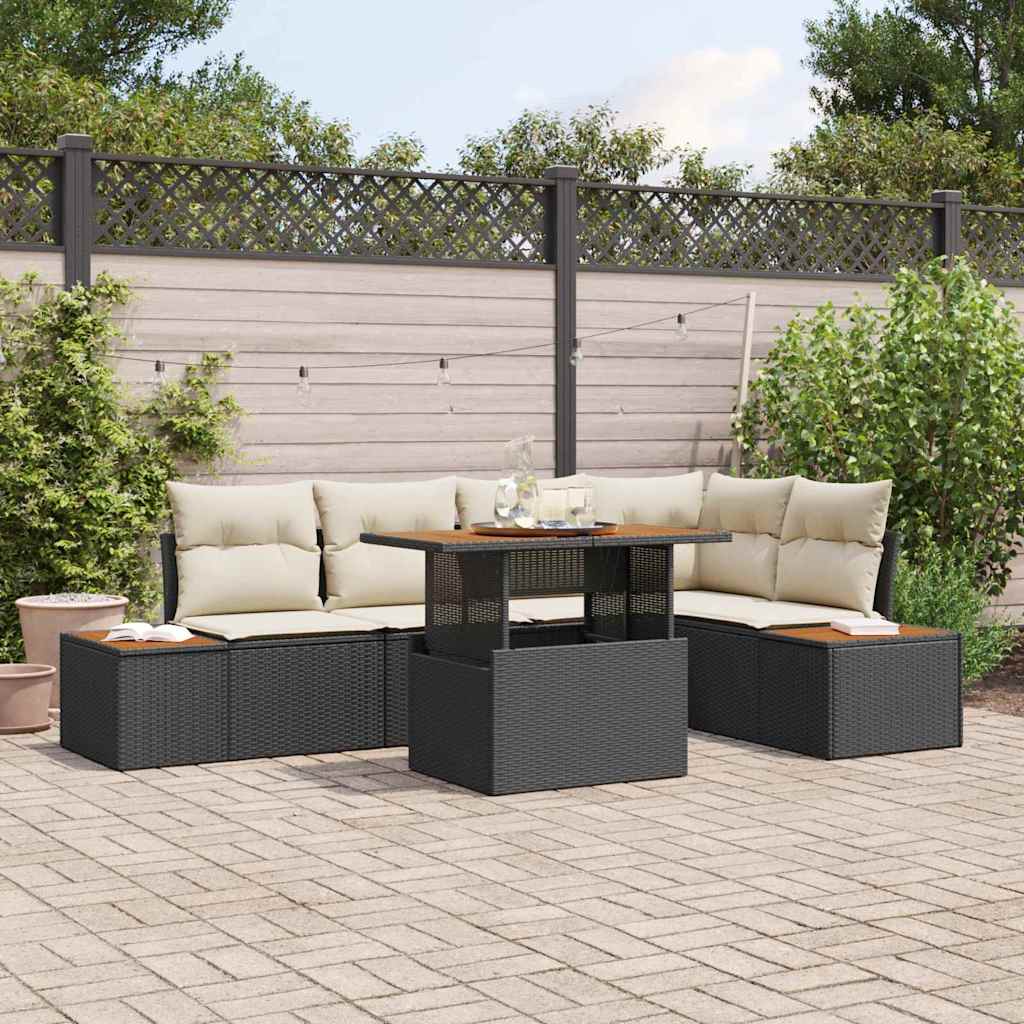 Tuin Eetset met kussen 6 pcs Zwart en Beige is nu te koop bij PeponiXL, paradijselijk wonen!