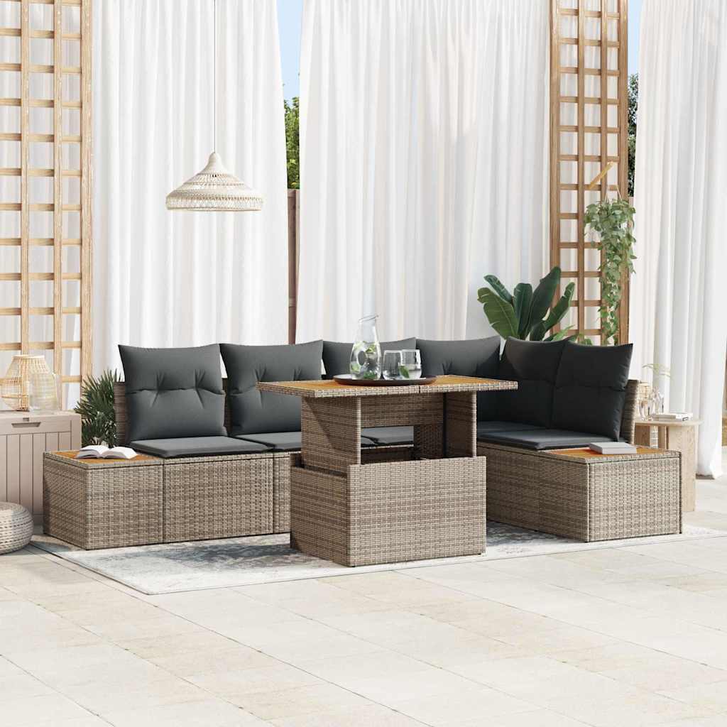 Tuin Eetset met kussen 6 pcs Grijs en Bruin is nu te koop bij PeponiXL, paradijselijk wonen!