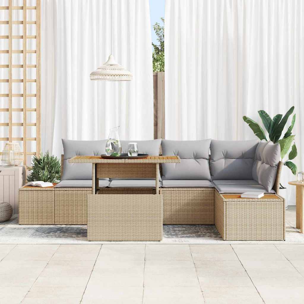 Tuin Eetset met kussen 6 pcs Beige en Grijs is nu te koop bij PeponiXL, paradijselijk wonen!