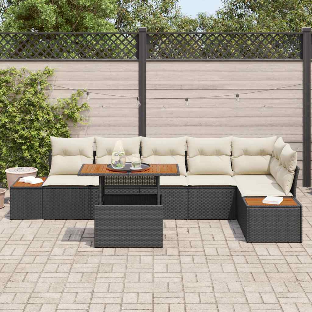 Tuin Eetset met kussen 7 pcs Zwart en Beige is nu te koop bij PeponiXL, paradijselijk wonen!