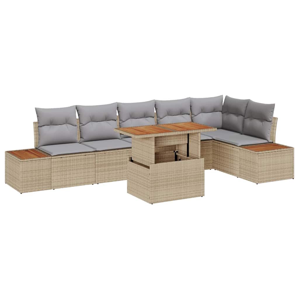 Tuin Eetset met kussen 7 pcs Beige en Grijs is nu te koop bij PeponiXL, paradijselijk wonen!