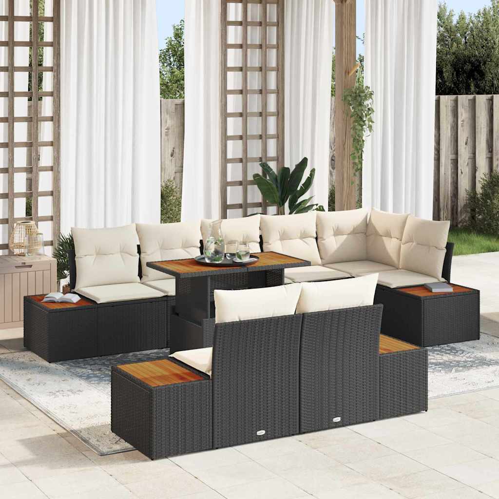 Tuin Eetset met kussen 9 pcs Zwart en Beige is nu te koop bij PeponiXL, paradijselijk wonen!