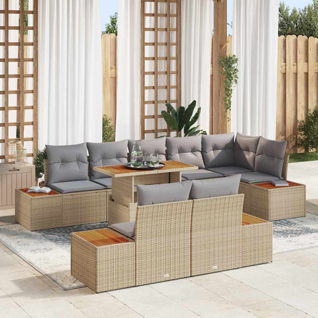 Tuin Eetset met kussen 9 pcs Beige en Grijs is nu te koop bij PeponiXL, paradijselijk wonen!
