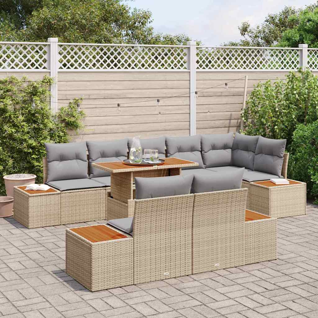 Tuin Eetset met kussen 9 pcs Beige en Grijs is nu te koop bij PeponiXL, paradijselijk wonen!
