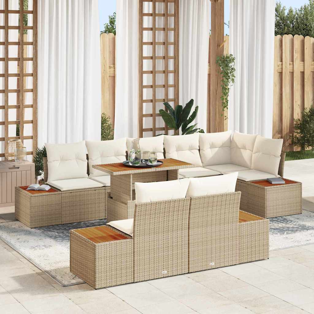 Tuin Eetset met kussen 9 pcs Beige en Crème is nu te koop bij PeponiXL, paradijselijk wonen!