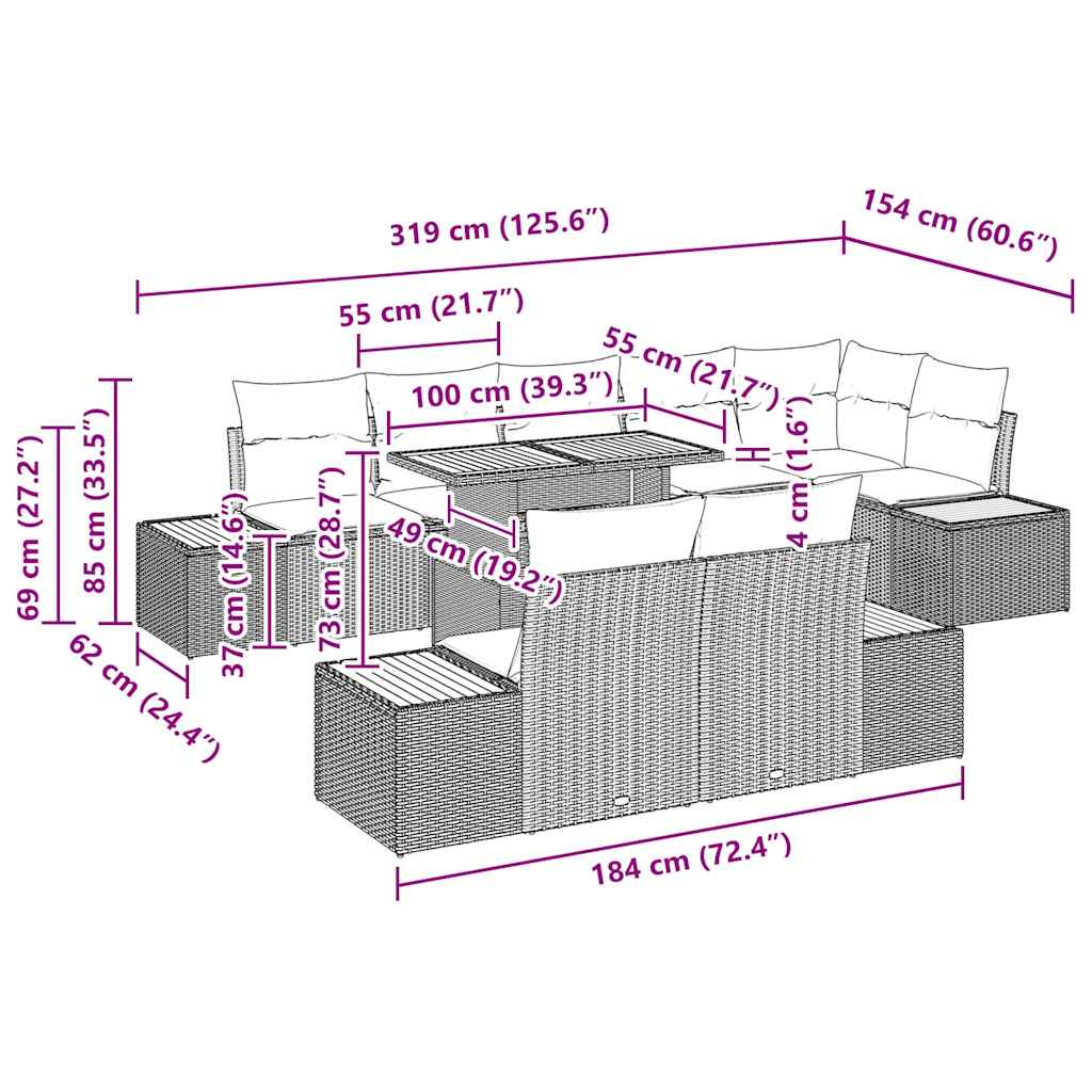 Tuin Eetset met kussen 9 pcs Beige en Crème is nu te koop bij PeponiXL, paradijselijk wonen!