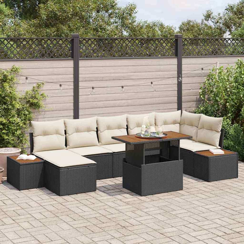 Tuin Eetset met kussen 8 pcs Zwart en Beige is nu te koop bij PeponiXL, paradijselijk wonen!