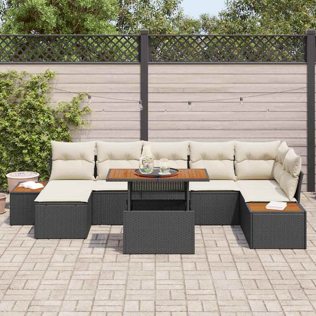 Tuin Eetset met kussen 8 pcs Zwart en Beige is nu te koop bij PeponiXL, paradijselijk wonen!