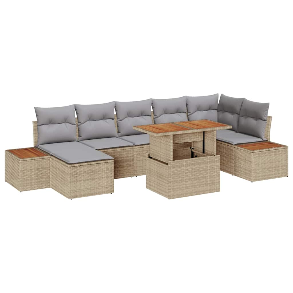 Tuin Eetset met kussen 8 pcs Beige en Grijs is nu te koop bij PeponiXL, paradijselijk wonen!