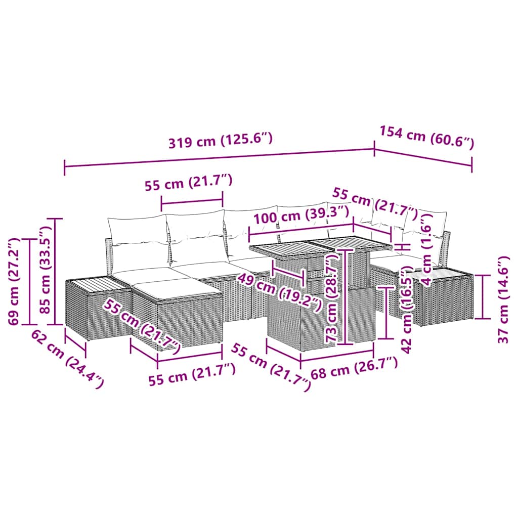 Tuin Eetset met kussen 8 pcs Beige en Crème is nu te koop bij PeponiXL, paradijselijk wonen!