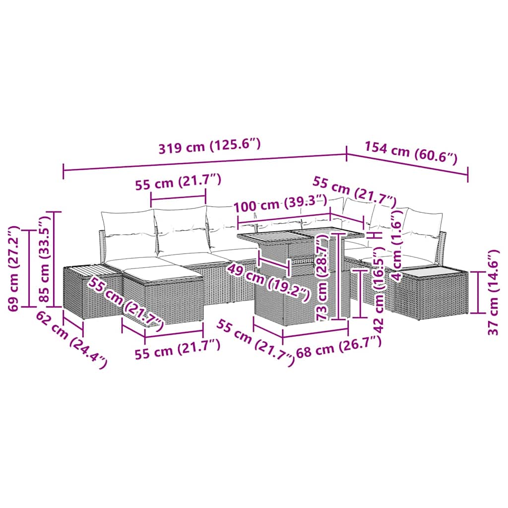 Tuin Eetset met kussen 9 pcs Grijs en Bruin is nu te koop bij PeponiXL, paradijselijk wonen!