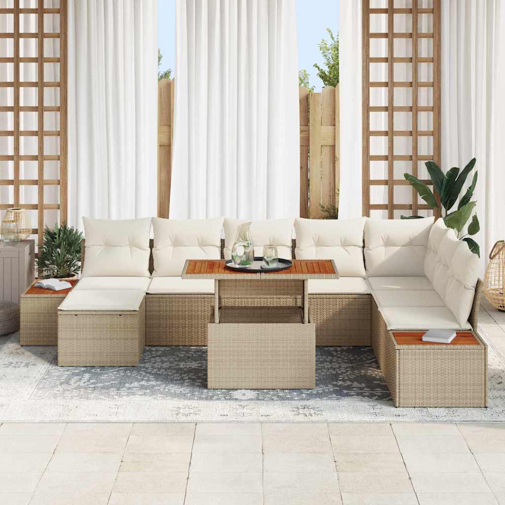 Tuin Eetset met kussen 9 pcs Beige en Crème is nu te koop bij PeponiXL, paradijselijk wonen!
