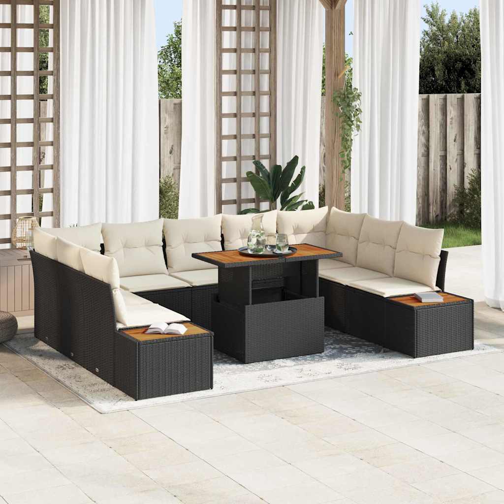 Tuin Eetset met kussen 10 pcs Zwart en Beige is nu te koop bij PeponiXL, paradijselijk wonen!