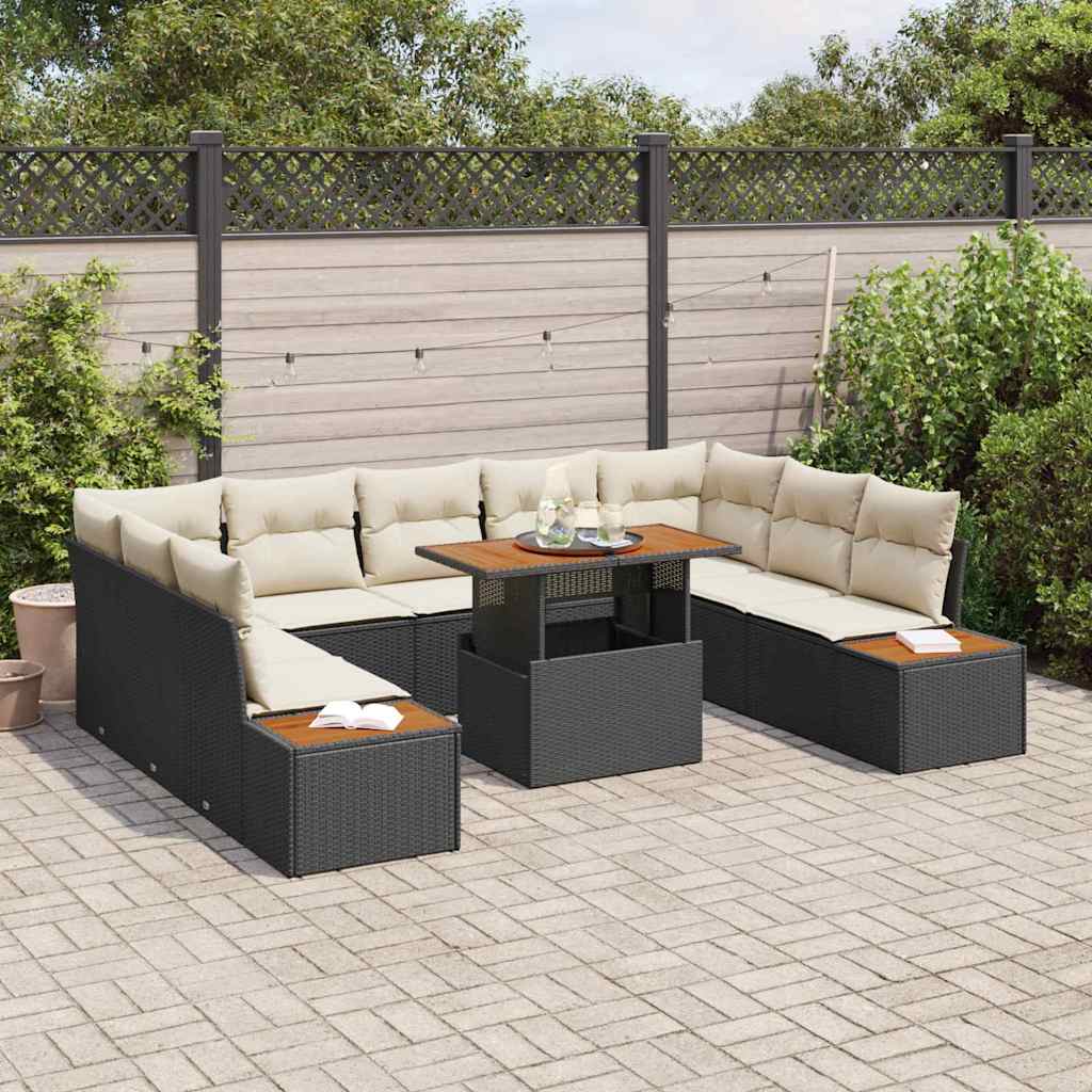 Tuin Eetset met kussen 10 pcs Zwart en Beige is nu te koop bij PeponiXL, paradijselijk wonen!