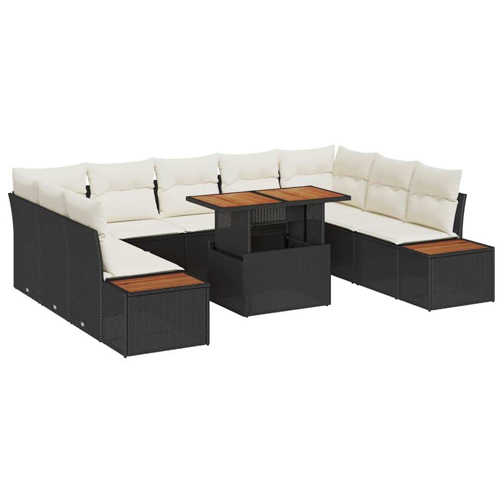 Tuin Eetset met kussen 10 pcs Zwart en Beige is nu te koop bij PeponiXL, paradijselijk wonen!