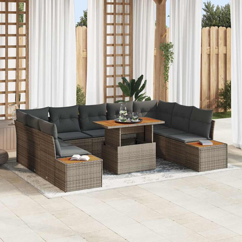 Tuin Eetset met kussen 10 pcs Grijs en Bruin is nu te koop bij PeponiXL, paradijselijk wonen!