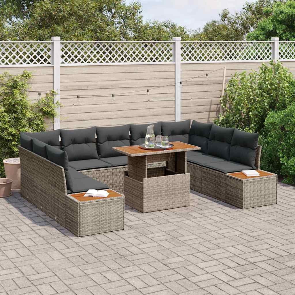 Tuin Eetset met kussen 10 pcs Grijs en Bruin is nu te koop bij PeponiXL, paradijselijk wonen!