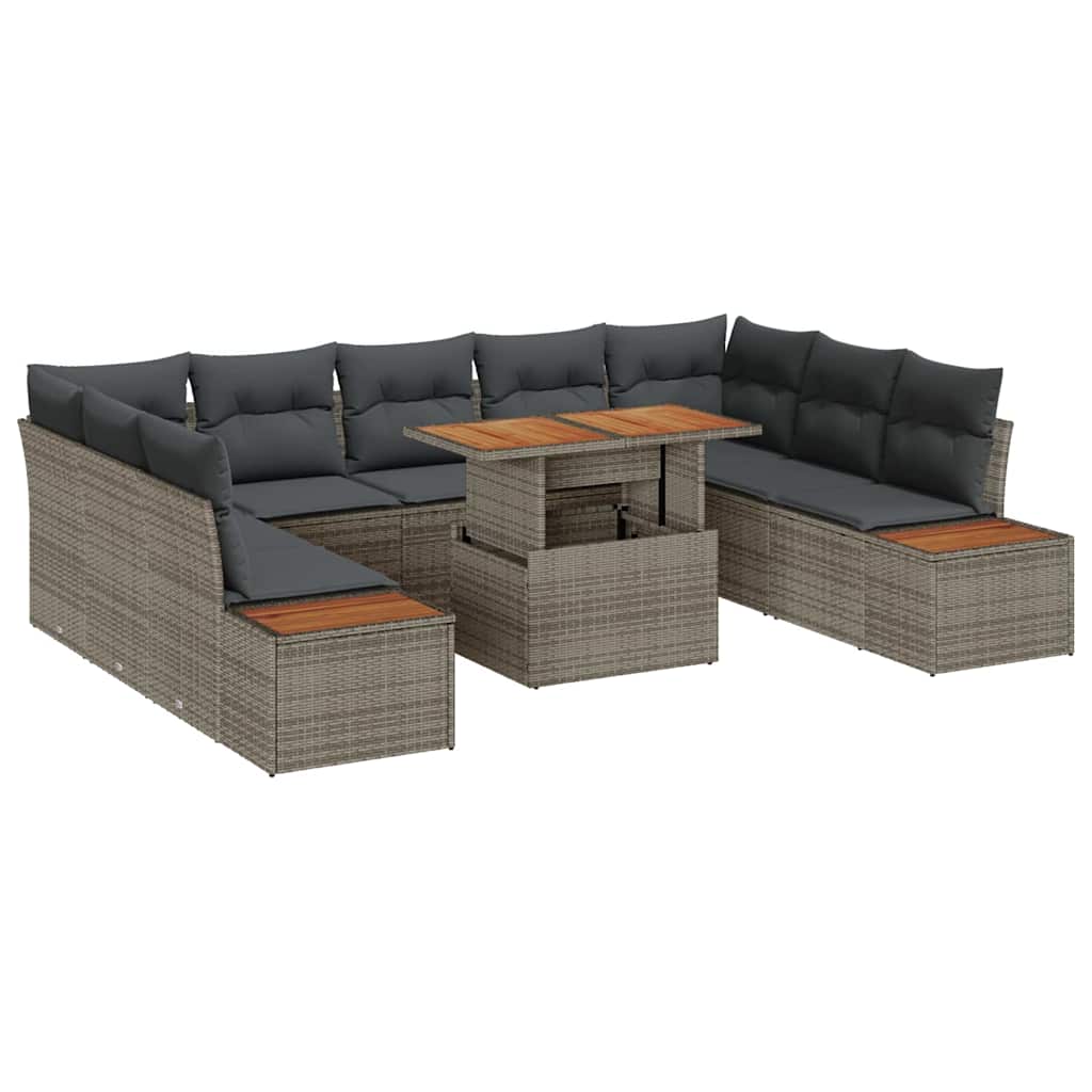 Tuin Eetset met kussen 10 pcs Grijs en Bruin is nu te koop bij PeponiXL, paradijselijk wonen!