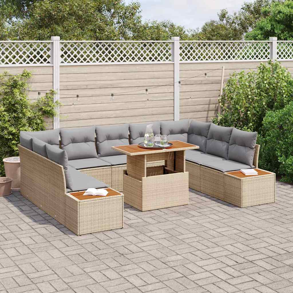 Tuin Eetset met kussen 10 pcs Beige en Grijs is nu te koop bij PeponiXL, paradijselijk wonen!