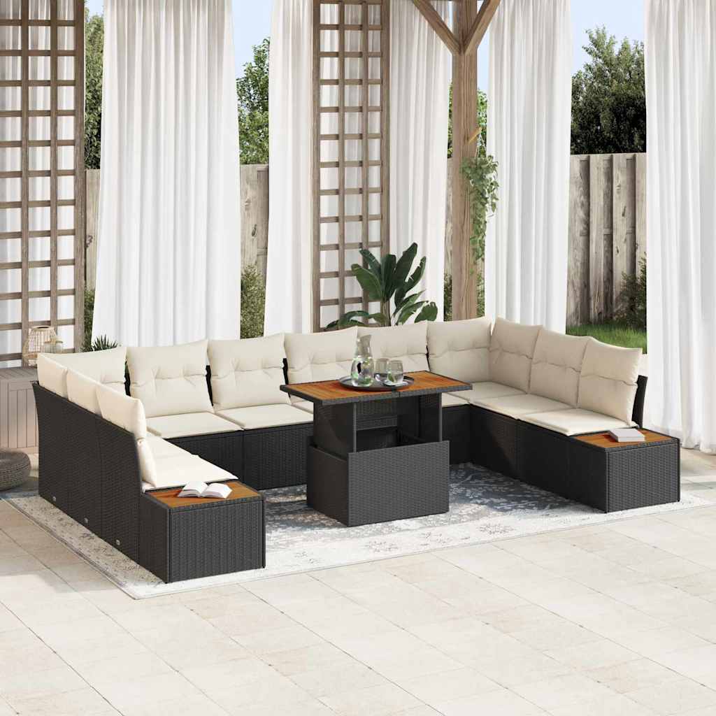 Tuin Eetset met kussen 11 pcs Zwart en Beige is nu te koop bij PeponiXL, paradijselijk wonen!