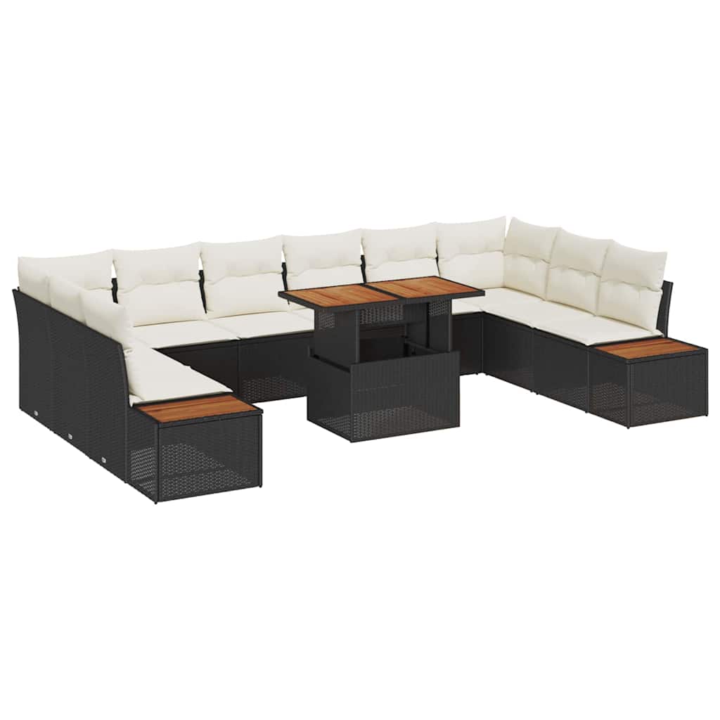 Tuin Eetset met kussen 11 pcs Zwart en Beige is nu te koop bij PeponiXL, paradijselijk wonen!