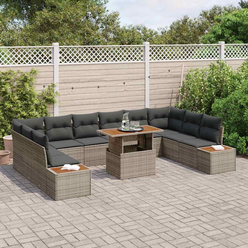 Tuin Eetset met kussen 11 pcs Grijs en Bruin is nu te koop bij PeponiXL, paradijselijk wonen!